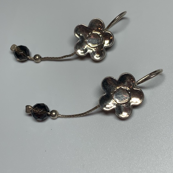 Silpada EXT RARE Sterling Flower with Smokey Quartz Dangles Lock Wires Earrings - Picture 12 of 16